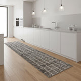 8' Ivory And Gray Geometric Runner Rug