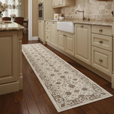 8' Ivory Brown And Gray Floral Runner Rug