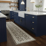 8' Ivory Blue And Gray Floral Runner Rug