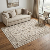 5' X 7' Cream Floral Distressed Area Rug