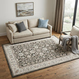 5' X 7' Gray Floral Distressed Area Rug