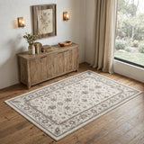 4' X 6' Cream Floral Distressed Area Rug