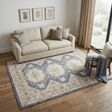 5' X 7' Blue Geometric Distressed Area Rug