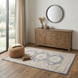 4' X 6' Blue Geometric Distressed Area Rug