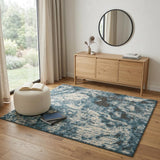 4' X 6' Ivory Teal Blue and Black Abstract Area Rug