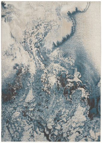 4' X 6' Ivory Teal Blue and Black Abstract Area Rug