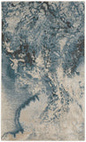 3' X 5' Ivory Teal Blue and Black Abstract Area Rug