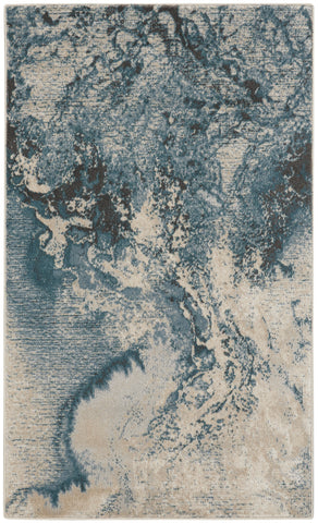 3' X 5' Ivory Teal Blue and Black Abstract Area Rug
