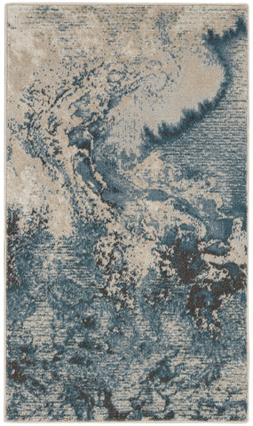 2' X 4' Ivory Teal Blue and Black Abstract Area Rug