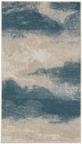 2' X 4' Ivory and Teal Blue Abstract Area Rug