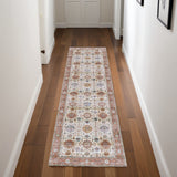 8' Beige and Orange Oriental Distressed Non Skid Runner Rug