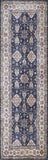 8' Ivory and Blue Oriental Distressed Non Skid Runner Rug