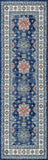 8' Ivory and Blue Oriental Distressed Non Skid Runner Rug