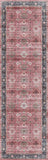 8' Brick Red and Black Oriental Distressed Non Skid Runner Rug