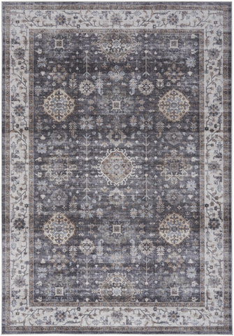 5' X 7' Charcoal and Ivory Oriental Distressed Non Skid Area Rug