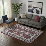 5' X 7' Beige Red And Gray Oriental Distressed Non Skid Area Rug