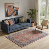 5' X 7' Rust Blue And White Oriental Distressed Area Rug