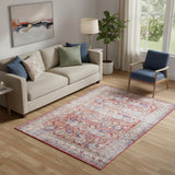 5' X 7' Ivory Red And Blue Oriental Distressed Non Skid Area Rug