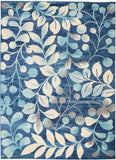 4' X 6' Navy Blue and Beige Botanical Leaves Area Rug
