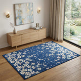 4' X 6' Navy Blue and Ivory Floral Area Rug