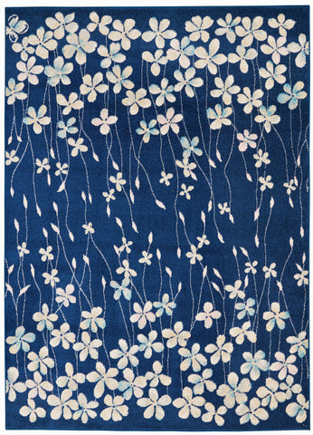 4' X 6' Navy Blue and Ivory Floral Area Rug