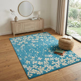 4' X 6' Turquoise and Cream Botanical Leaves Area Rug