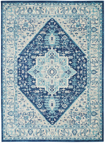 4' X 6' Ivory And Navy Blue Floral Medallion Distressed Area Rug
