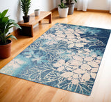 4' X 6' Navy Blue and Ivory Floral Area Rug