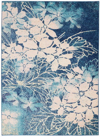4' X 6' Navy Blue and Ivory Floral Area Rug