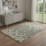 4' X 6' Beige And Gray Botanical Leaves Area Rug