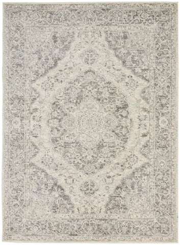 4' X 6' Ivory And Gray Floral Medallion Distressed Area Rug