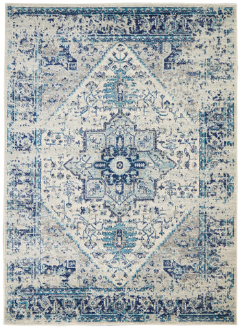 4' X 6' Ivory And Light Blue Floral Medallion Distressed Area Rug