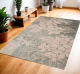 4' X 6' Gray And Pink Floral Area Rug