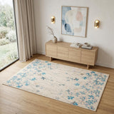 4' X 6' Ivory And Blue Floral Area Rug