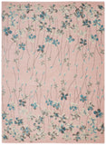 4' X 6' Pink Gray and Blue Botanical Leaves Area Rug