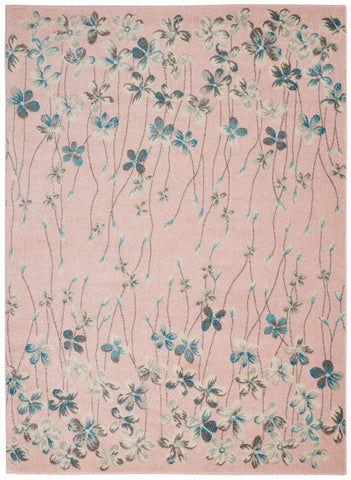 4' X 6' Pink Gray and Blue Botanical Leaves Area Rug