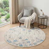 5' Ivory And Blue Floral Round Rug