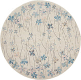5' Ivory And Blue Floral Round Rug