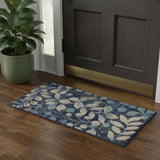 2' X 4' Beige And Blue Botanical Leaves Area Rug