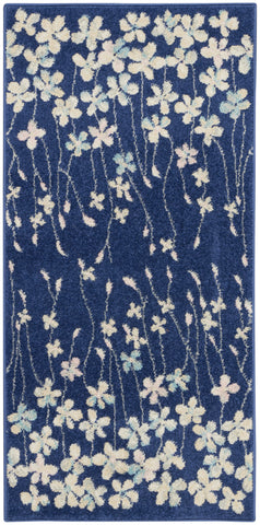 2' X 4' Navy Blue and Ivory Floral Area Rug