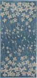 2' X 4' Turquoise and Cream Botanical Leaves Area Rug
