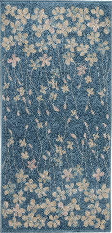 2' X 4' Turquoise and Cream Botanical Leaves Area Rug