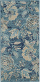 2' X 4' Turquoise Cream and Navy Blue Floral Distressed Area Rug