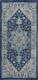 2' X 4' Ivory And Navy Blue Floral Medallion Distressed Area Rug