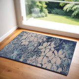 2' X 4' Navy Blue and Ivory Floral Area Rug