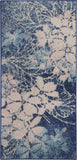 2' X 4' Navy Blue and Ivory Floral Area Rug