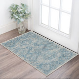 2' X 4' Ivory and Light Blue Oriental Distressed Area Rug
