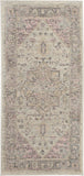 2' X 4' Ivory Pink And Gray Floral Medallion Distressed Area Rug