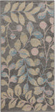 2' X 4' Beige Gray And Blue Botanical Leaves Area Rug