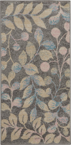 2' X 4' Beige Gray And Blue Botanical Leaves Area Rug